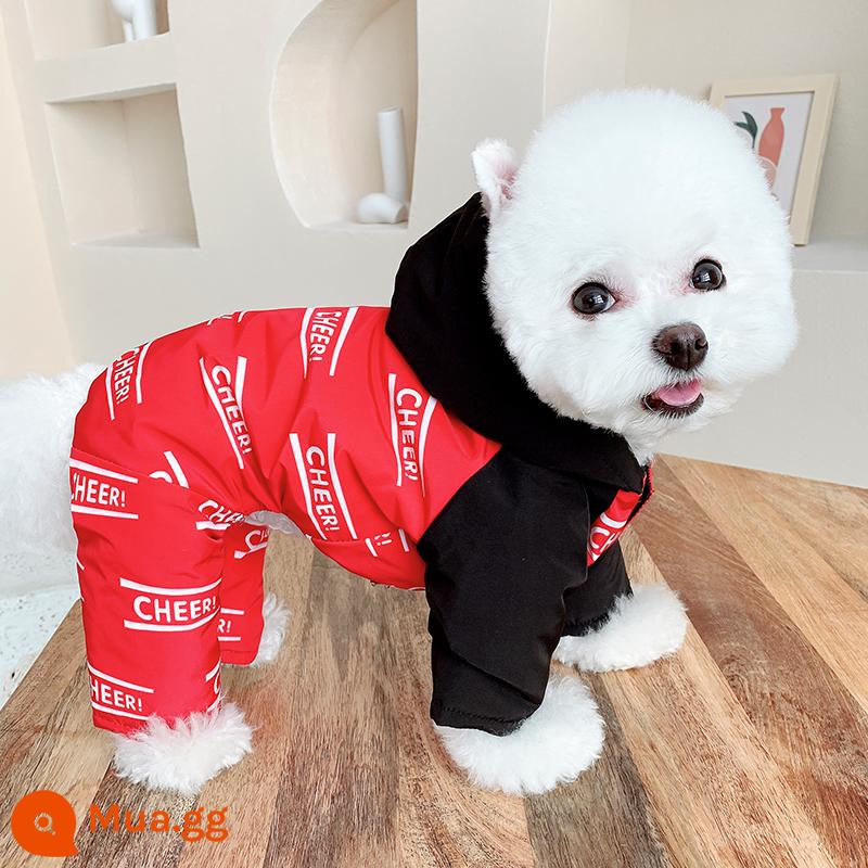 Soda bốn chân bông quần áo mùa thu và mùa đông chó thú cưng Gấu bông quần áo VIP Pomeranian Schnauzer chó nhỏ mùa đông - Điểm đen và đỏ