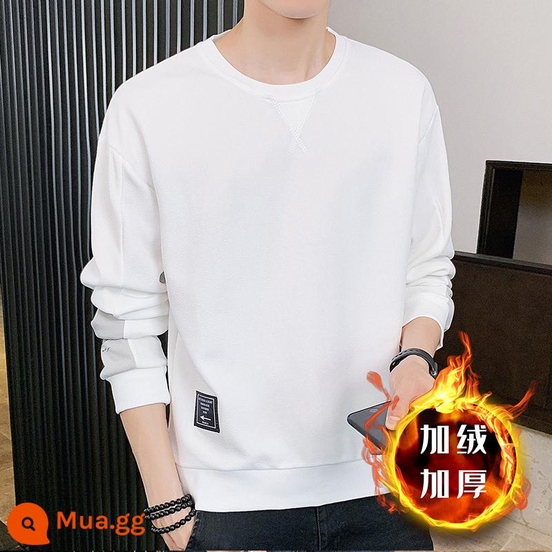 Sweatman 2022 MỚI Vòng tròn vào mùa thu với Velvet dày mùa đông Casual Tide White Men's Long -sleeved T -shirt - 2008 màu trắng (cộng với nhung)