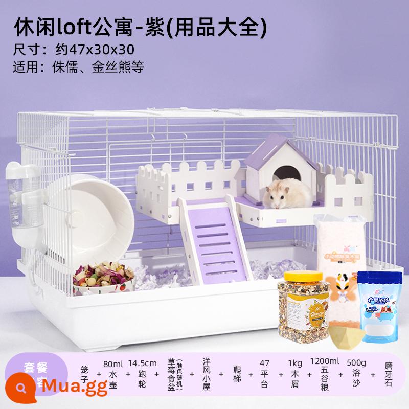 Hamster 47 lồng gấu vàng siêu rẻ lớn 60 lồng cơ bản cung cấp đầy đủ bộ nhỏ biệt thự cao cấp - [⭐Ưu tiên người mới] Căn hộ gác xép giải trí-Tím (gói quà)