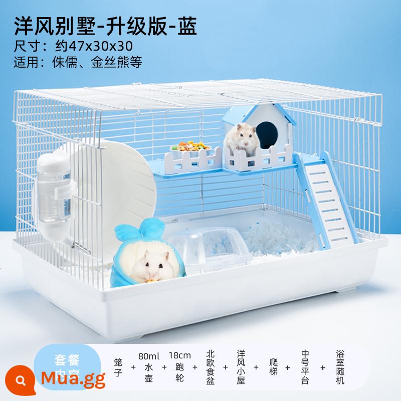 Hamster 47 lồng gấu vàng siêu rẻ lớn 60 lồng cơ bản cung cấp đầy đủ bộ nhỏ biệt thự cao cấp - [Phong cách ấm áp và dày đặc] Biệt thự phong cách phương Tây màu xanh lam (gửi gói quà dùng thử)