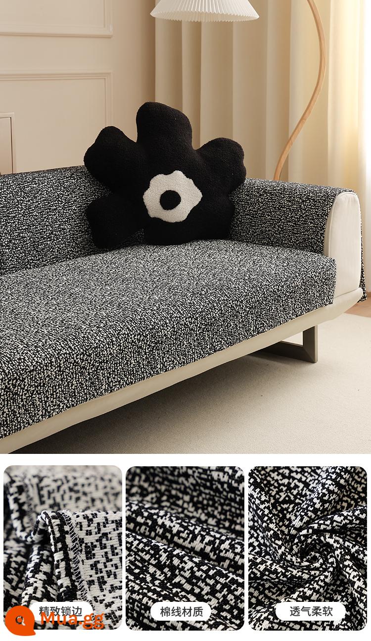 Sofa đệm bốn mùa phổ đệm ánh sáng sang trọng hiện đại lưới màu đỏ sofa đệm chống trượt vải lanh bông vải mùa hè mùa hè - Duxue-đen [kết cấu đậm đà, kết cấu thoải mái]