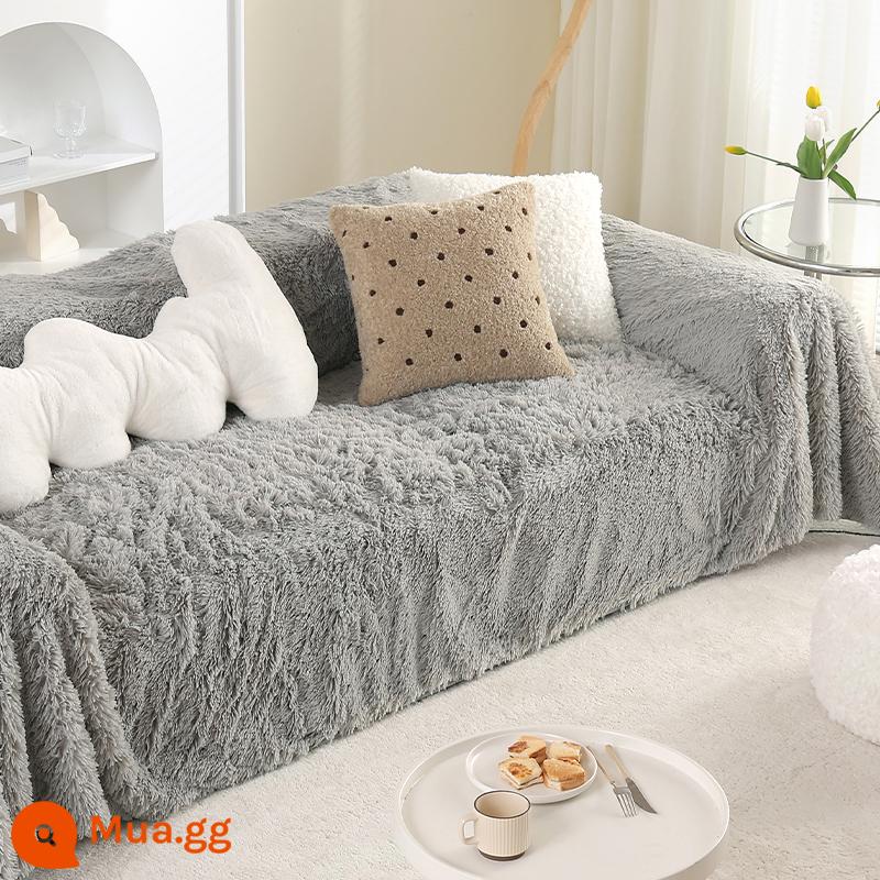 Mùa đông sofa dày sofa có mái che phủ đầy đủ sofa có nắp áo sofa nắp ghế sofa, khăn, ghế sofa che phủ tất cả vỏ bọc - Vỏ bọc sofa PV Velvet ấm áp-Xám nhạt