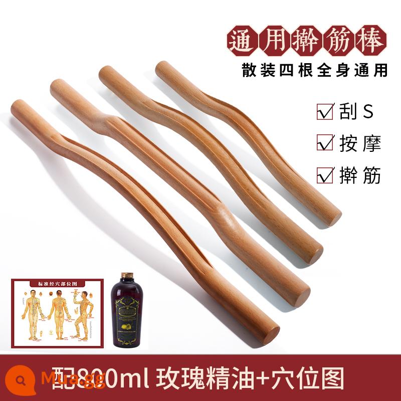 Thanh Gua sha, thanh gân khô, thanh gân cao cấp gia dụng, thanh gân tổng hợp toàn thân, thanh nạo vét kinh tuyến, thanh lăn đẩy lùi - Gói log 4 gói (dùng toàn thân) 800ml tinh dầu hoa hồng + sơ đồ huyệt đạo