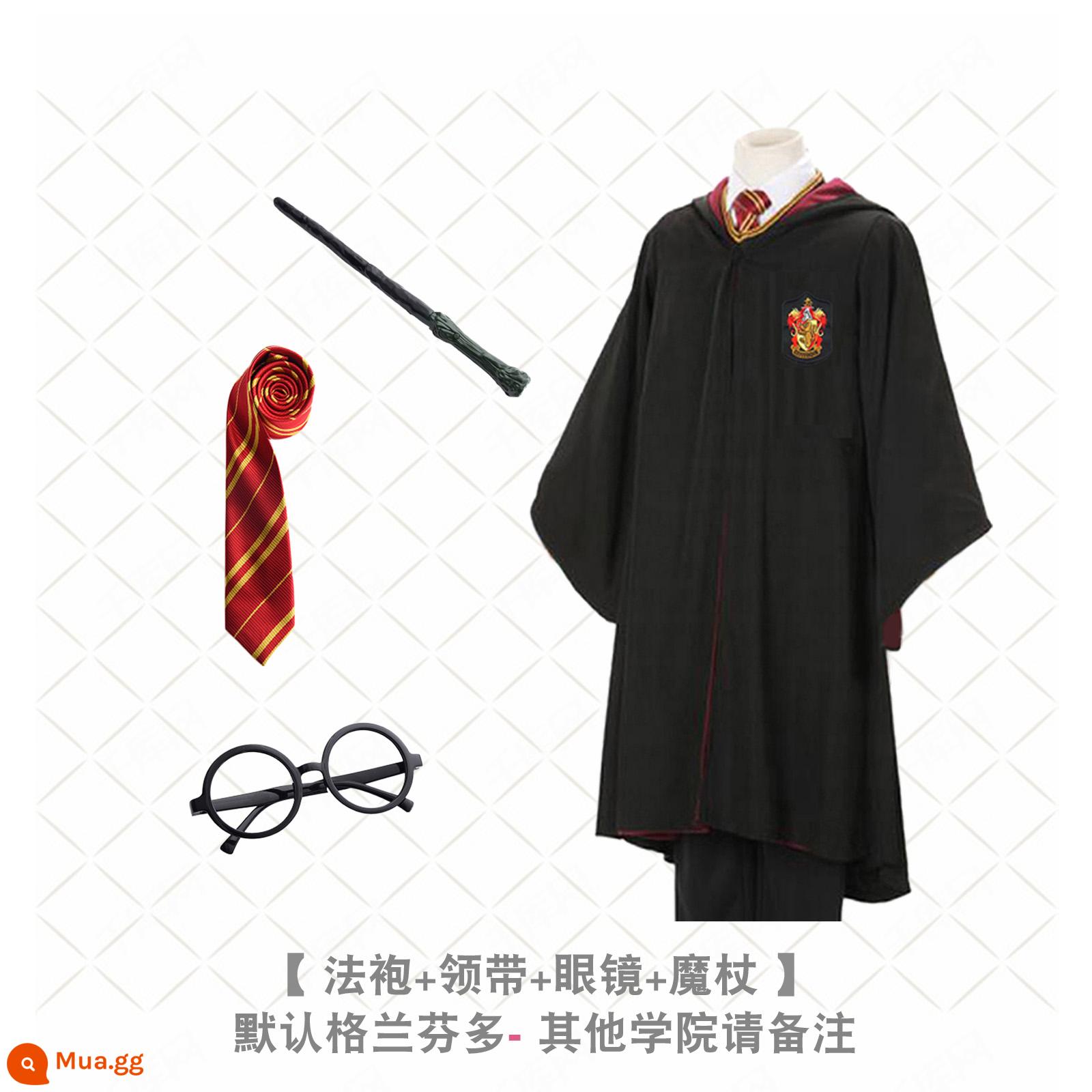 Bướm Harry's Potter Cosplay Quần áo Grandma Fensin Dostlin Magic Robe School Đồng phục học viện - Áo choàng Gryffindor + cà vạt + kính + đũa phép