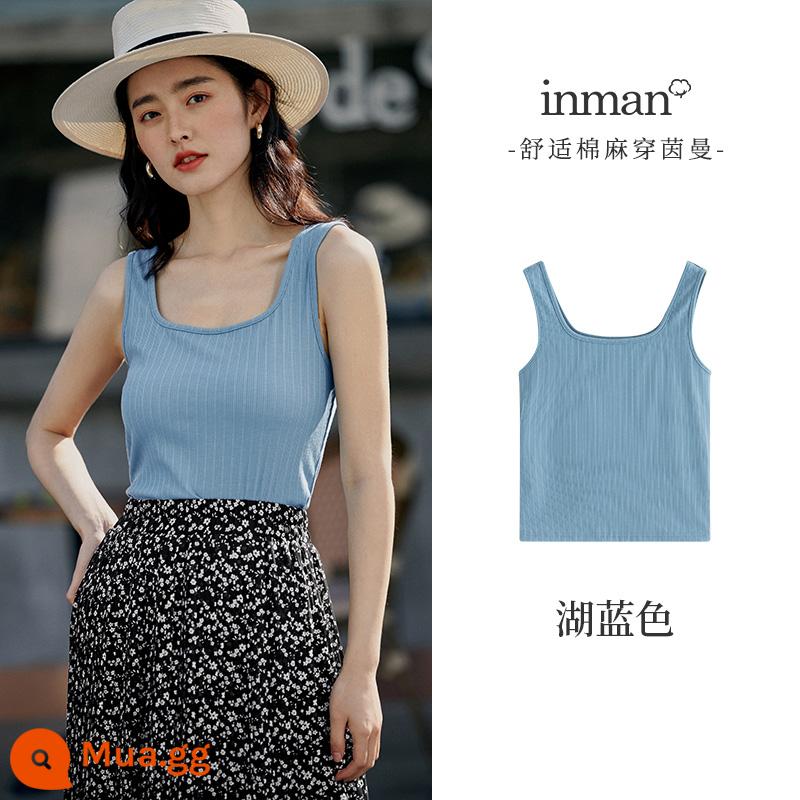 Yinman cổ vuông bên trong dây áo vest không tay nữ mùa hè 2023 mới slim đáy slim fit áo khoác ngoài hàng đầu - Bán trước hồ xanh