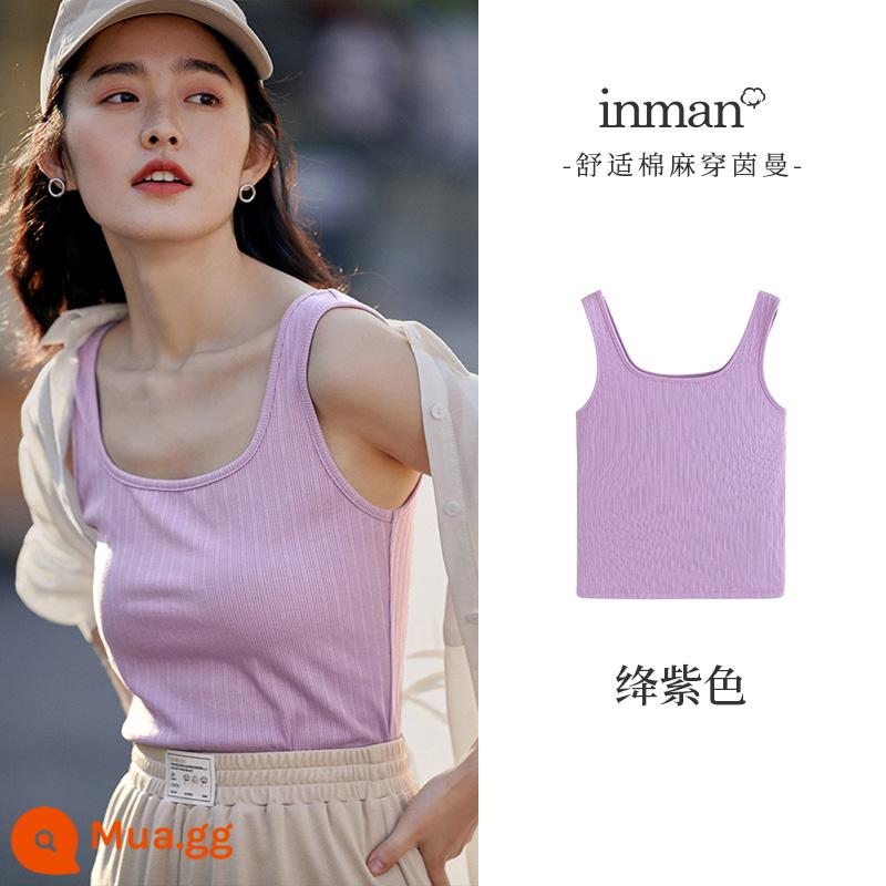 Yinman cổ vuông bên trong dây áo vest không tay nữ mùa hè 2023 mới slim đáy slim fit áo khoác ngoài hàng đầu - Bán trước màu tím