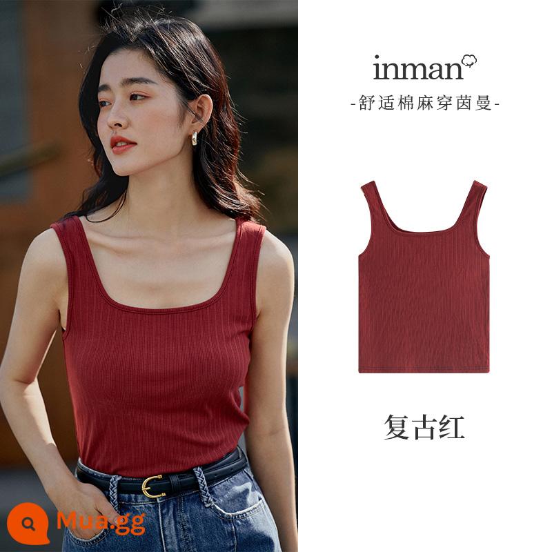 Yinman cổ vuông bên trong dây áo vest không tay nữ mùa hè 2023 mới slim đáy slim fit áo khoác ngoài hàng đầu - Bán trước 18226094-Retro Red