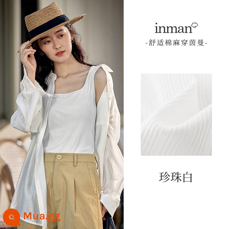 Yinman cổ vuông bên trong dây áo vest không tay nữ mùa hè 2023 mới slim đáy slim fit áo khoác ngoài hàng đầu - 18225253-Trắng Ngọc Trai