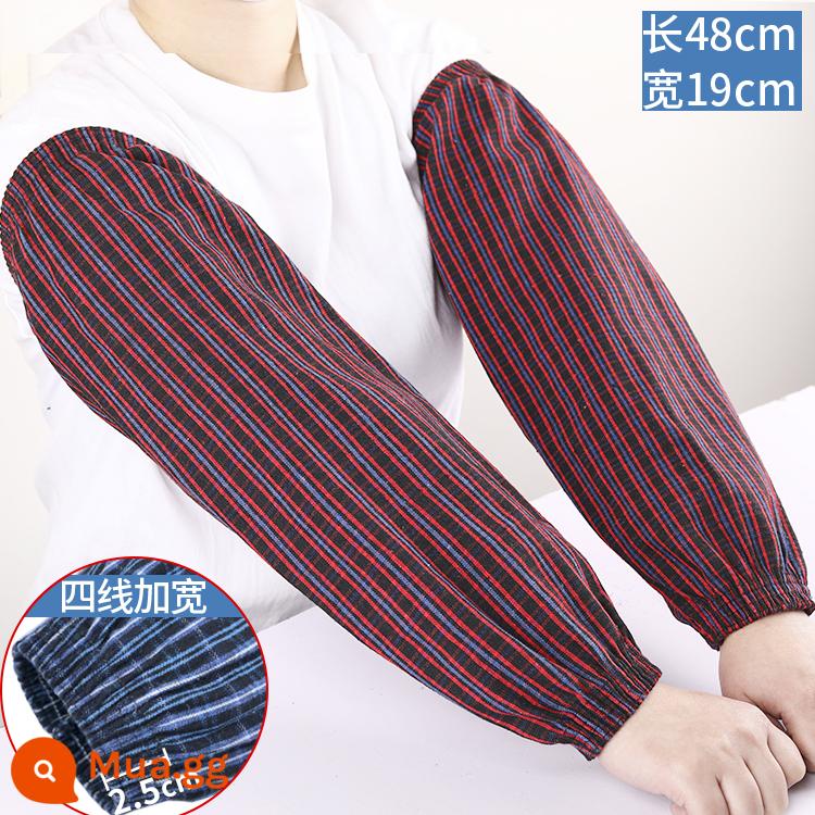 Tay áo bằng cotton nguyên chất được kéo dài và mở rộng, tay áo dài kẻ sọc cotton dày dành cho nam và nữ làm việc tại nhà máy, tay áo bảo hiểm lao động dành cho người lớn, tay áo mùa thu đông - Mở rộng bốn dòng [bông dày cực dài] lưới đen 3 đôi