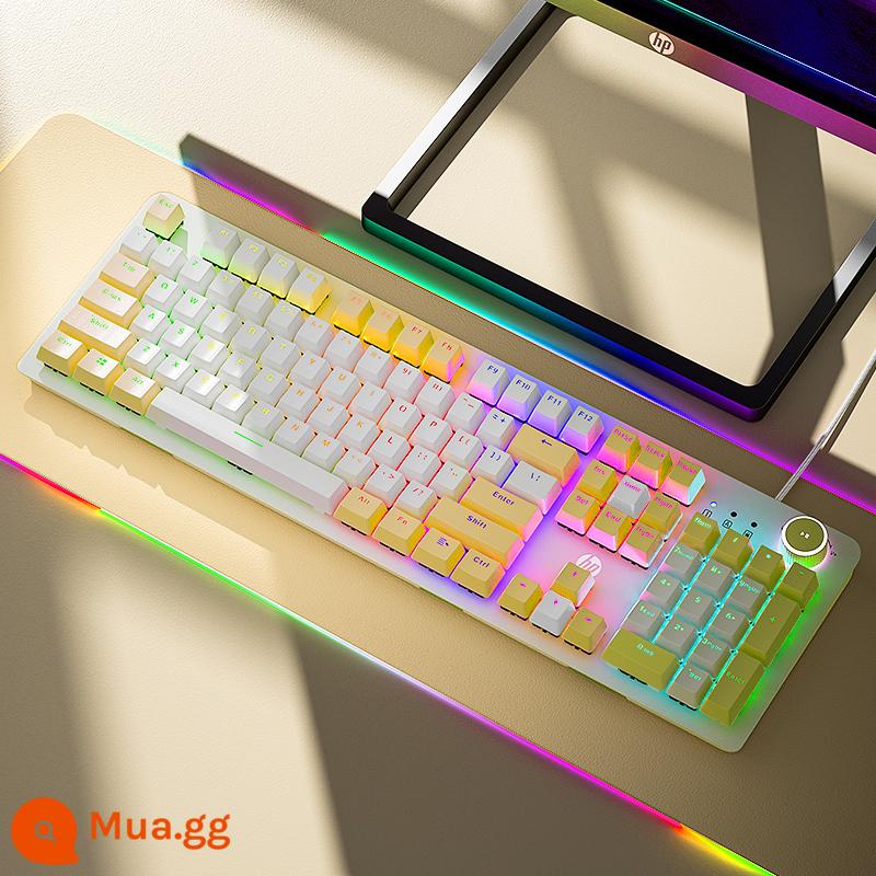 Bộ chuột và bàn phím cơ HP HP K10G điện thi đấu chuyên game trục xanh đen trục đỏ trục trà bộ phím chuột - [Bàn phím đơn] Núm 104 phím màu vàng hỗn hợp ánh sáng