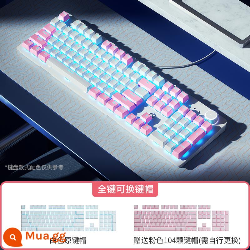 Bàn phím cơ hp HP bàn phím cơ có dây 87 phím laptop văn phòng chuyên game trục đen trục trà trục xanh - [Bàn phím đơn] Núm 104 phím DIY màu hồng và trắng