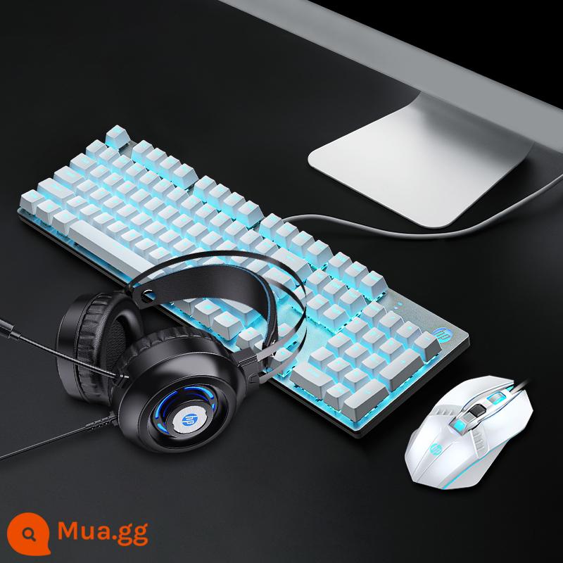 HP HP Bàn Phím Cơ Bộ Phím Chuột Chuột Điện Thi Game Máy Tính Xách Tay Văn Phòng 3 Bộ Trà xanh Trục - [Phiên bản Elite-Bộ 3 món] Trắng bạc