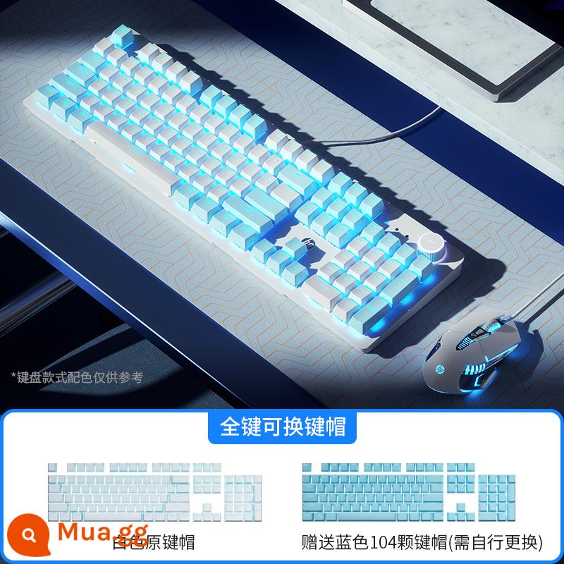 HP HP Bàn Phím Cơ Bộ Phím Chuột Chuột Điện Thi Game Máy Tính Xách Tay Văn Phòng 3 Bộ Trà xanh Trục - [Phiên bản cạnh tranh-Bộ 2 món] Núm màu xanh và trắng DIY