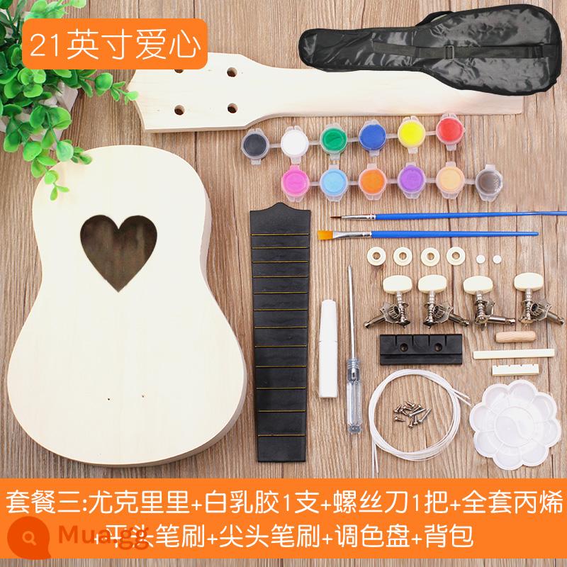 Lắp ráp đàn Ukulele DIY đàn guitar nhỏ handmade tự chế chất liệu gói vẽ tay bằng gỗ graffiti - Trái tim + sơn + ba lô 21 inch