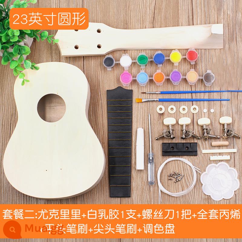 Lắp ráp đàn Ukulele DIY đàn guitar nhỏ handmade tự chế chất liệu gói vẽ tay bằng gỗ graffiti - Tròn 23 inch + sơn