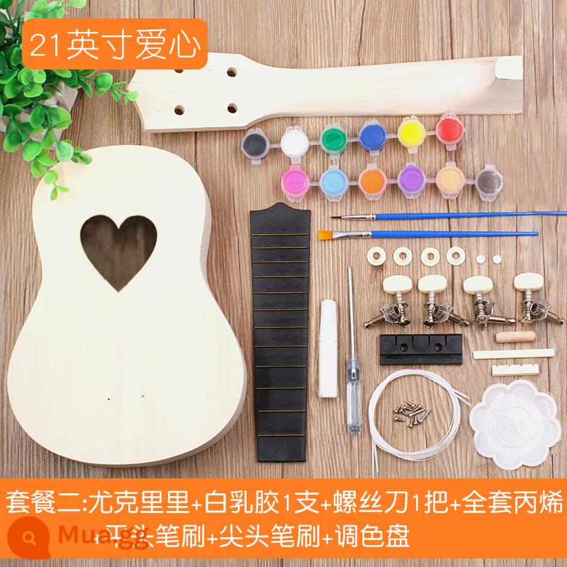 Lắp ráp đàn Ukulele DIY đàn guitar nhỏ handmade tự chế chất liệu gói vẽ tay bằng gỗ graffiti - 21 inch trái tim + sơn