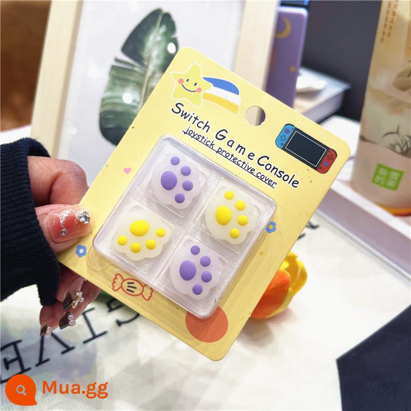 Dễ Thương Công Tắc OLED Ba Chiều Nắp Đính Đá NS Máy Chơi Game Bảo Vệ JOY-CON Tay Cầm Hoạt Hình Silicon Mềm - Nắp bật chuyển đổi, móng vuốt mèo màu tím và vàng trong suốt, 4 miếng