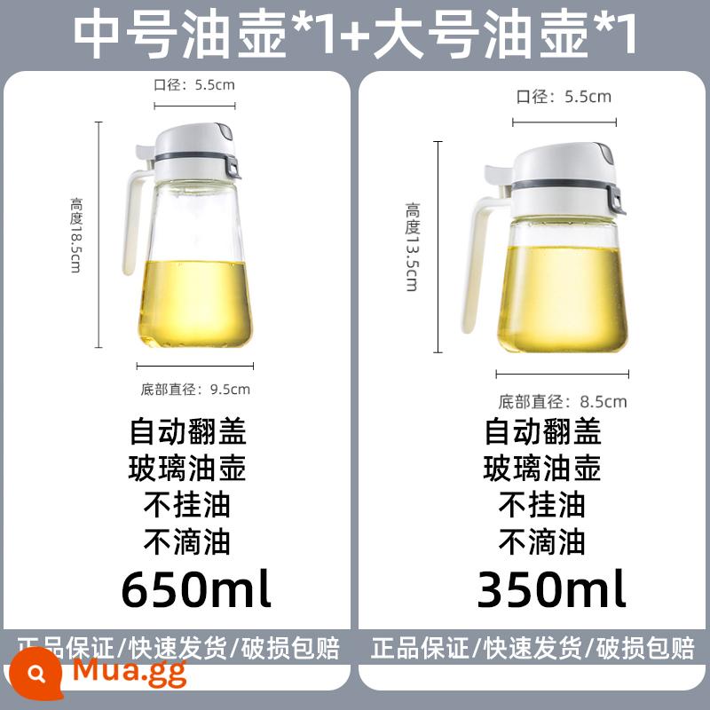 Tự động đóng mở nồi dầu thủy tinh chống rò rỉ nồi dầu nồi bếp gia đình nồi dầu không treo dầu gia vị giấm chai nước tương nồi dầu - ❤Bán chạy❤ [Gói hai giá trị lớn] 350ml vừa và 650ml lớn