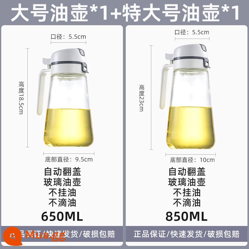 Tự động đóng mở nồi dầu thủy tinh chống rò rỉ nồi dầu nồi bếp gia đình nồi dầu không treo dầu gia vị giấm chai nước tương nồi dầu - [Gói Hai Giá Trị Lớn] Loại Lớn 650ml & Loại Cực Lớn 850ml