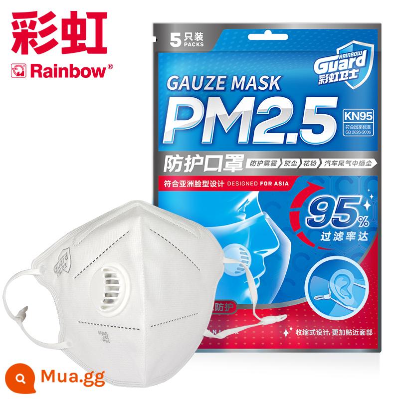 Mặt nạ Rainbow Guard KN95 chống bụi sương mù thoáng khí giọt bảo vệ PM2.5 mặt nạ học sinh dành cho người lớn dùng một lần - 5 miếng có van thở