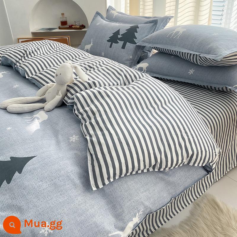 4 Bộ Ga Giường Cotton Rửa Sạch Nam Vỏ Chăn Vỏ Chăn Mùa Đông Ký Túc Xá Học Sinh Đơn Mùa Đông Chăn Ga Gối Bộ 3 - YC-Lulan tốt lành