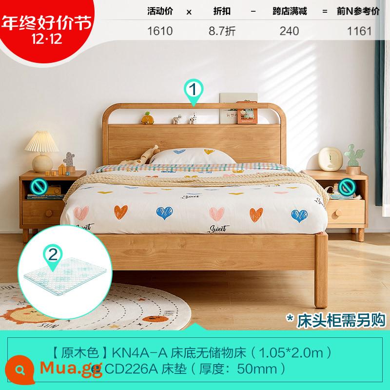 Lin's Home Giường Trẻ Em Đơn Giản Chân Gỗ Nguyên Khối 1.2 Mét Giường Đơn Bé Trai Và Bé Gái Căn Hộ Nhỏ Lin's Wood Industry - [Màu gỗ|Mẫu cơ bản] Giường trẻ em (1.05*2.0) + nệm