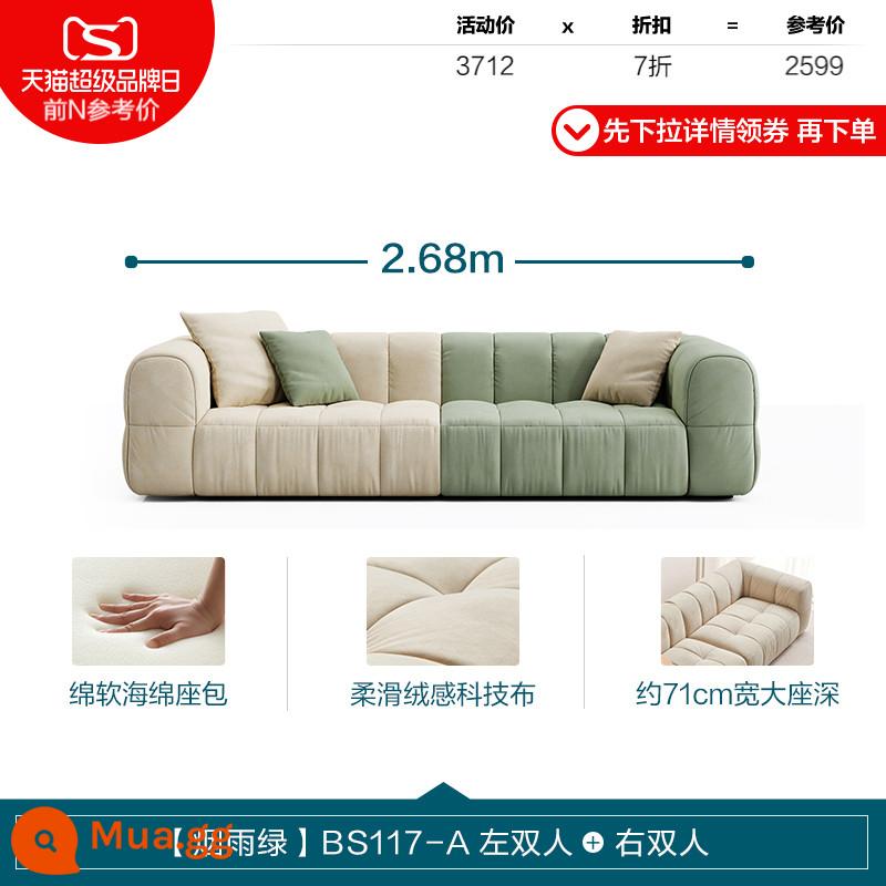 Trang trí nội thất nhà Lin màu kem phong cách kẹo bông sofa phòng khách căn hộ nhỏ đậu phụ nội thất vải khối lưới đỏ Lin ngành công nghiệp gỗ - [Xanh sương mù] BS117-A Đôi trái + Đôi phải