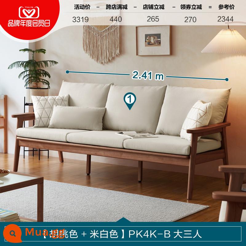 Lin's Home Sofa gỗ nguyên khối phong cách Nhật Bản phòng khách căn hộ nhỏ nội thất gỗ đơn giản 2023 mới Lin's Wood Industry PK - [Màu óc chó + trắng nhạt] Sofa ba người PK4K-B [chuyển phát nhanh + lắp đặt]