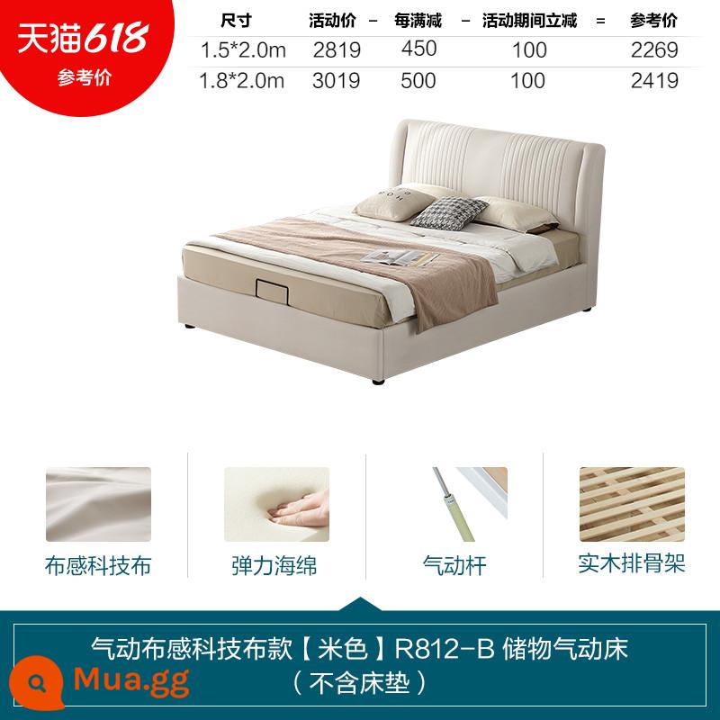 Lin's Home Furniture Nội thất giường vải sang trọng ánh sáng hiện đại Phòng ngủ chính Hộ gia đình Tựa lưng mềm Nội thất giường đôi màu đỏ Nội thất gỗ công nghiệp của Lin - [Giường hộp cao cấp|kiểu vải kỹ thuật|màu be]Giường R812-B