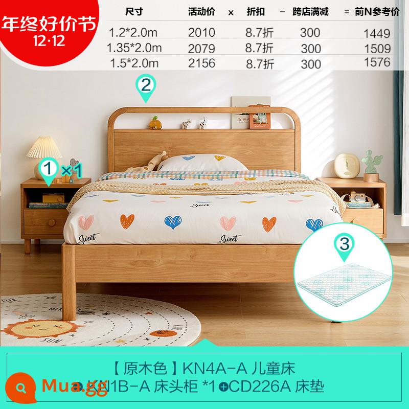 Lin's Home Giường Trẻ Em Đơn Giản Chân Gỗ Nguyên Khối 1.2 Mét Giường Đơn Bé Trai Và Bé Gái Căn Hộ Nhỏ Lin's Wood Industry - [Màu gỗ|Mẫu cơ bản] Giường trẻ em + bàn cạnh giường ngủ + nệm