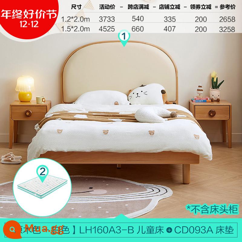 Lin's Home Giường Gỗ Nguyên Khối Cho Bé Trai Và Bé Gái Gỗ Sồi Giường Trẻ Em Phòng Ngủ 1.5 Mét Giường Đơn Công Chúa Lin's Wood Industry - [Beech] Giường + nệm gỗ nguyên khối