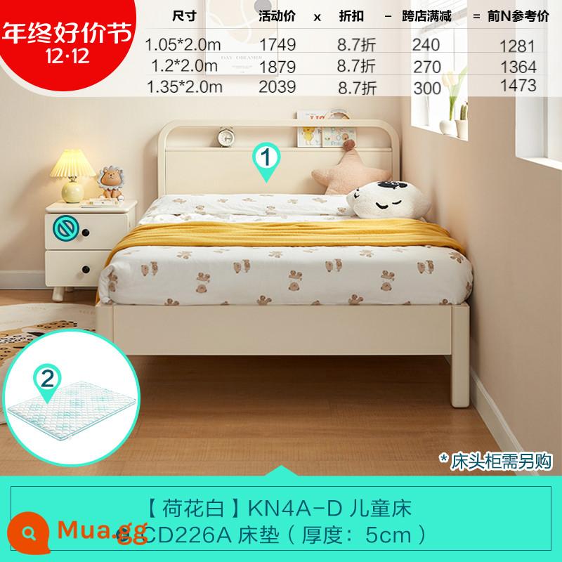 Lin's Home Giường Trẻ Em Đơn Giản Chân Gỗ Nguyên Khối 1.2 Mét Giường Đơn Bé Trai Và Bé Gái Căn Hộ Nhỏ Lin's Wood Industry - [Lotus White|Mẫu cơ bản] Giường + Nệm Trẻ Em (Độ dày: 5cm)