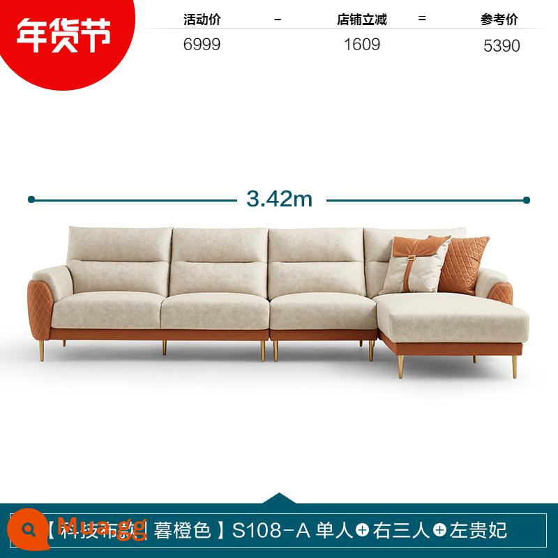 Lin's Home Hiện Đại Đơn Giản Ánh Sáng Sang Trọng Công Nghệ Sofa Vải Phòng Khách Căn Hộ Nhỏ Nội Thất Sofa Lin's Wood Industry S108 - [Phong cách vải kỹ thuật | Màu cam hoàng hôn] S108-A đơn + ba người bên phải + phi tần bên trái