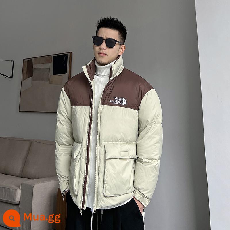 Uncle Bar Winter Stitching Tooling Down Áo khoác nam cổ đứng Thương hiệu hợp thời trang Bánh mì Quần áo rộng rãi Áo khoác cotton ấm áp Phiên bản Hàn Quốc - quả mơ