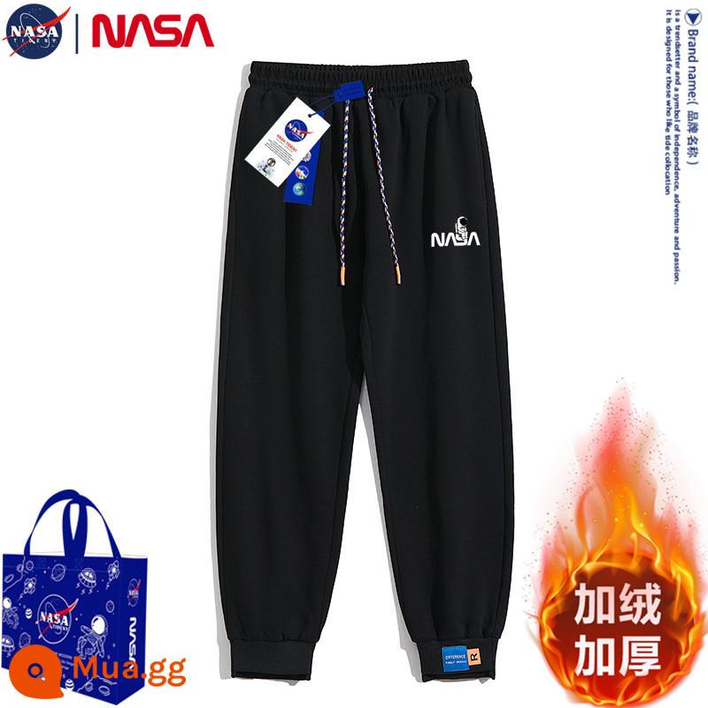 Quần dài thường ngày mùa thu đông đồng thương hiệu của NASA cộng với quần legging nhung và dày chín điểm Quần thể thao hợp thời trang và đa năng - Màu đen [nhãn ngực người] cộng với nhung và dày