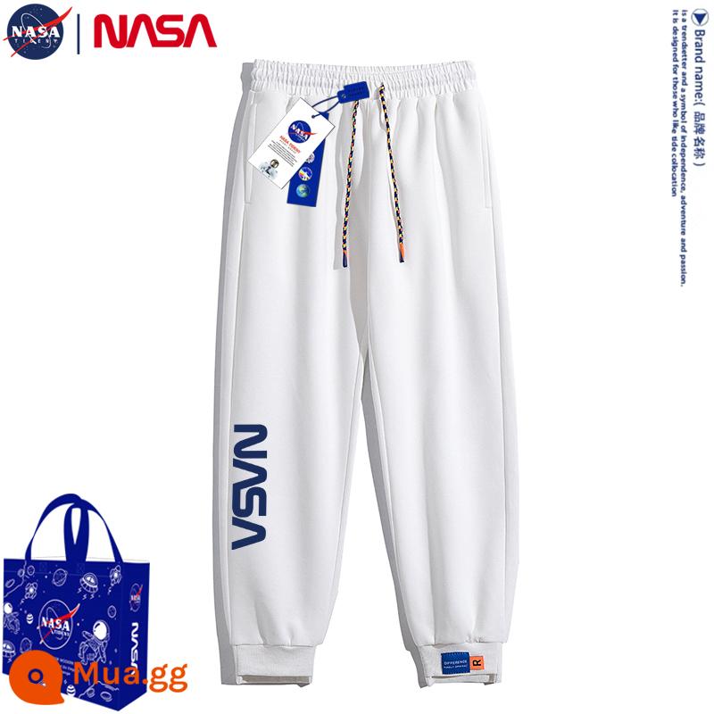 Quần dài thường ngày mùa thu đông đồng thương hiệu của NASA cộng với quần legging nhung và dày chín điểm Quần thể thao hợp thời trang và đa năng - Trắng [dấu dọc của NASA]