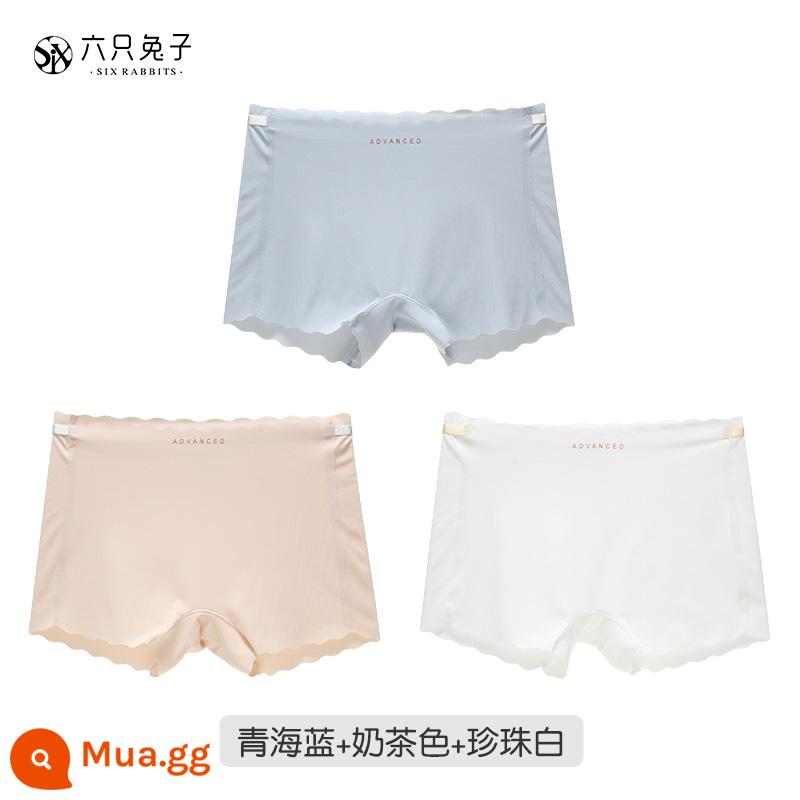 Sáu Thỏ Băng Lụa Liền Mạch An Toàn Quần Quần Lót Nữ Thoải Mái Thoáng Khí Đáy Cotton Mềm Chống Lộ Quần Lót - Thanh Hải xanh + màu trà sữa + trắng ngọc trai