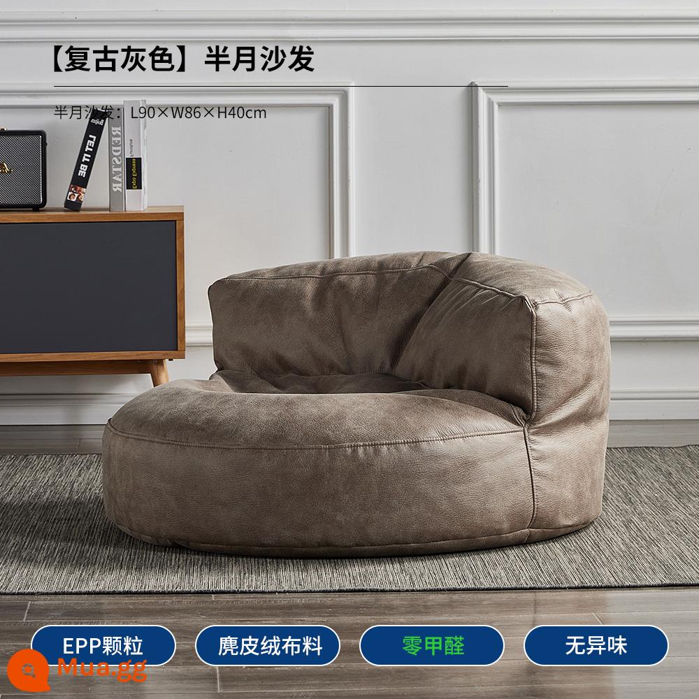 Bắc Âu Sofa Lười Đơn Công Nghệ Vải Chống Bẹp Đầu Retro Gió Tất Nam Túi Đậu Phòng Khách Ban Công Nằm Ghế Giải Trí - Sofa nửa vầng trăng màu xám cổ điển