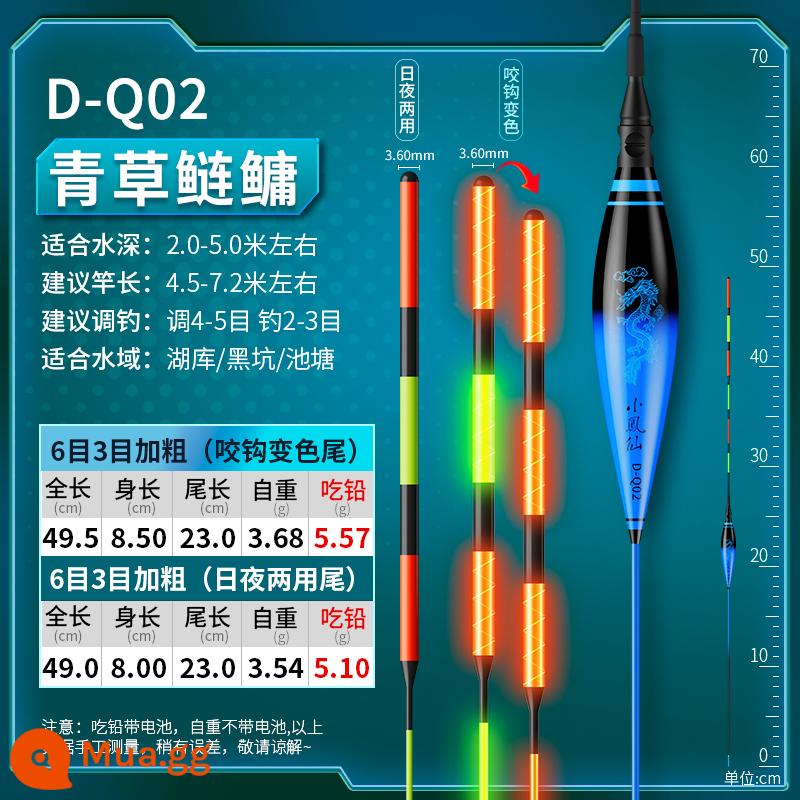 Phao cá chép bạc Xiaofengxian vật thể lớn phao phát sáng cắn móc thay đổi màu sắc ngày và đêm lưỡng dụng táo bạo bắt mắt phao tầm xa - D-Q02 Ăn chì ≈ 5.1g Cá trắm cỏ xanh, sáng 6 lưới, 3 lưới đậm