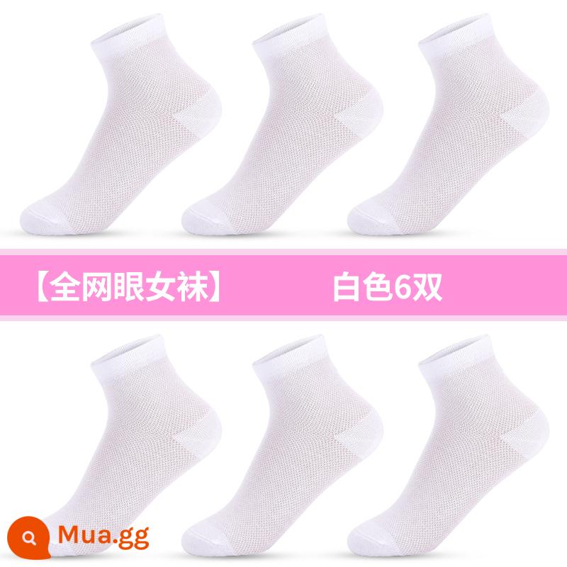 Vớ đen Langsha dành cho nữ mùa xuân và mùa thu cotton nguyên chất vớ cotton ống giữa dày cho giày da vớ bông khử mùi dành cho nữ mùa thu đông - Hình ảnh chính của lưới: 6 cặp màu trắng (tổng cộng 6 cặp)