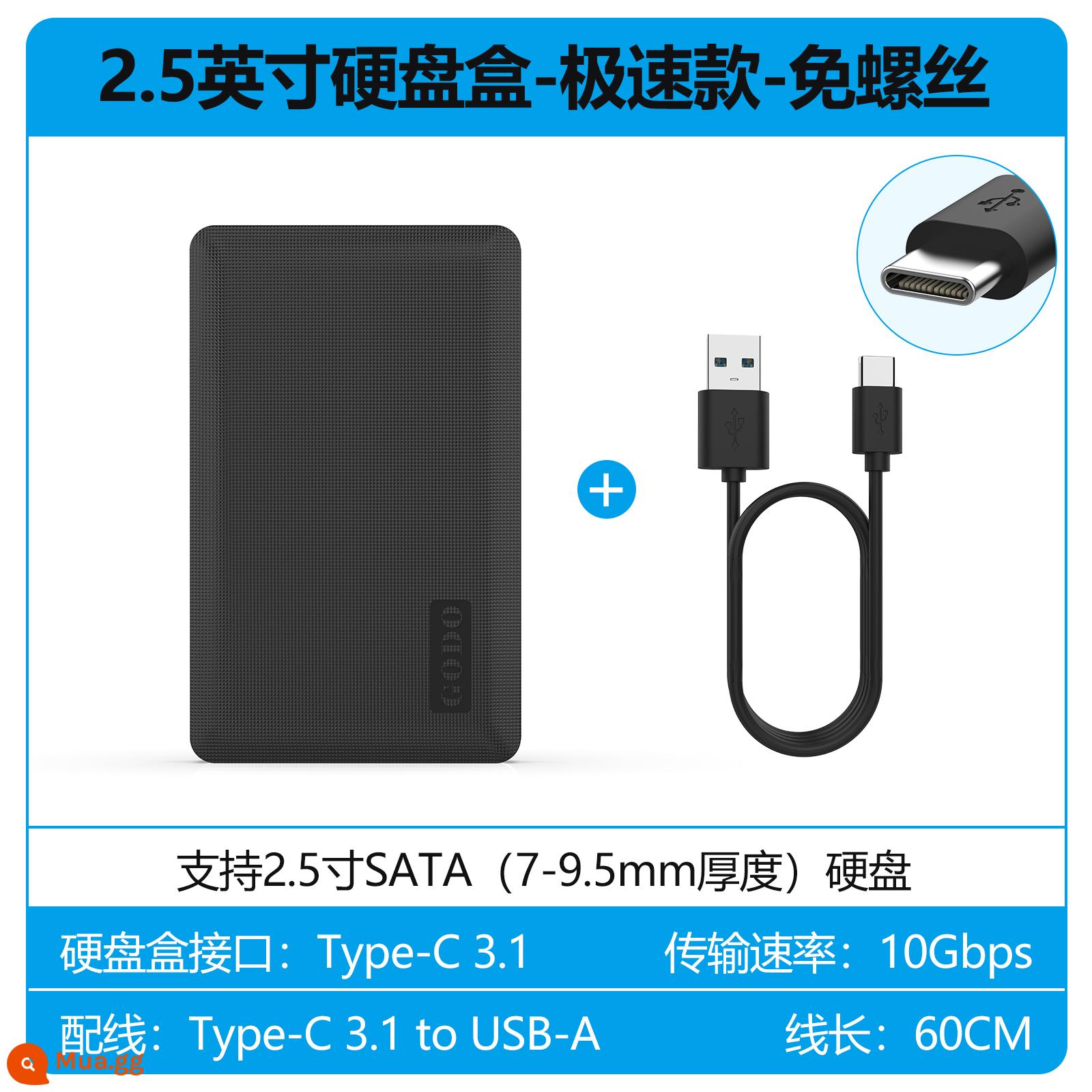 GODO cơ hộp đĩa cứng di động 2.5 inch usb3.0 bên ngoài rắn bên ngoài hộp máy tính xách tay sata - Tốc độ cực cao màu đen [3.1Tpye-c]