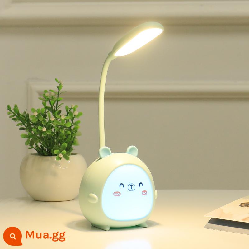 2022 Sáng Tạo Hoạt Hình LED Mini Bảo Vệ Mắt Để Bàn Sinh Viên Phòng Ngủ Trẻ Em Ký Túc Xá Gấp Sạc USB Đèn Ngủ - Gấu xanh