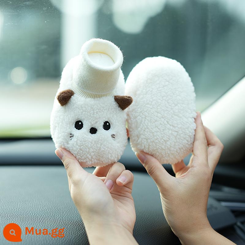 Thu đông dày dặn cộng với giày cotton nhung giày tất ấm áp cho nam và nữ giày cho bé tập đi cho bé 1 tuổi từ 0-6-12 tháng - Tai nhọn màu trắng, cộng thêm nhung và dày lên