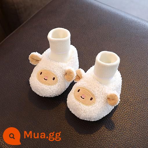 Thu đông dày dặn cộng với giày cotton nhung giày tất ấm áp cho nam và nữ giày cho bé tập đi cho bé 1 tuổi từ 0-6-12 tháng - Cừu Yunduo trắng, cộng với nhung và dày