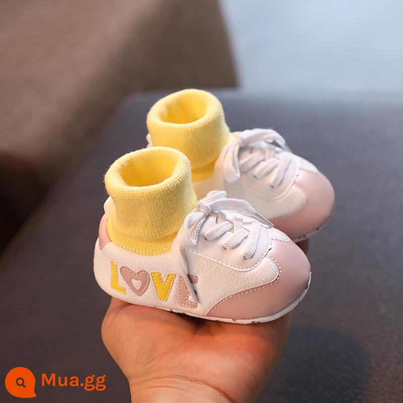 Giày cotton cho bé mùa xuân, mùa thu và mùa đông 0-3-6 tháng tuổi sơ sinh giày và vớ cho bé tập đi có đế mềm - Giày xuân thu màu hồng LOVE