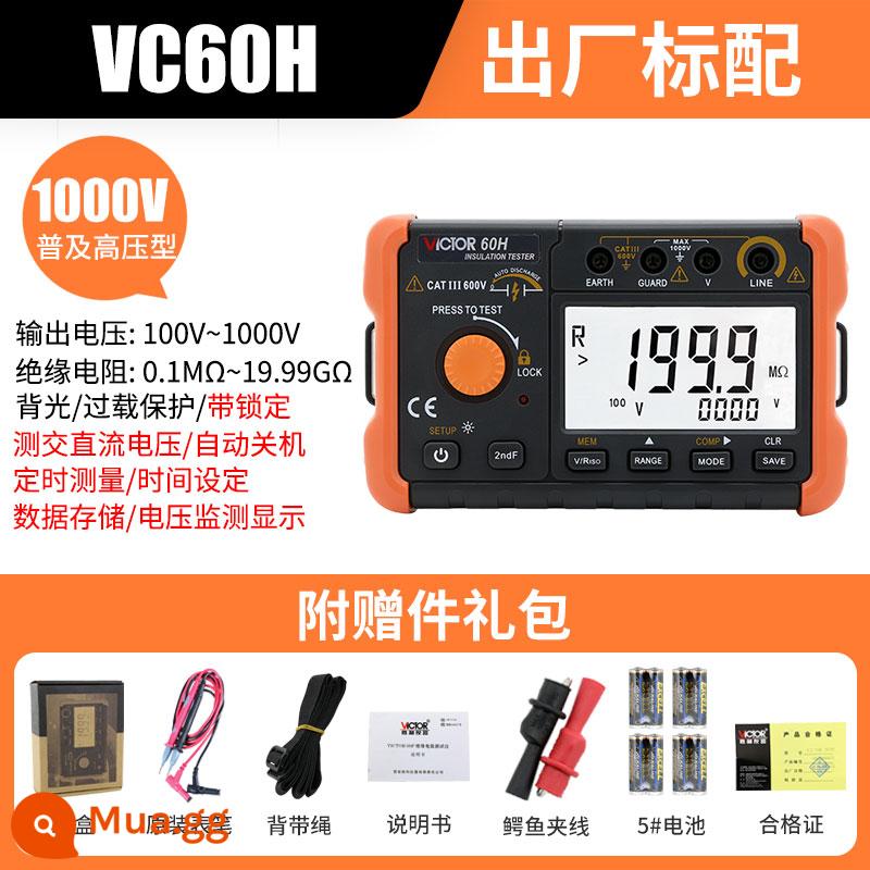 Máy kiểm tra điện trở cách điện Victory VC60B+ Digital Megger 500v1000 Máy phát hiện thông minh Thợ điện Shaker - VC60H [100-1000V.19.99GΩ..lưu trữ dữ liệu] 50% khách hàng lựa chọn