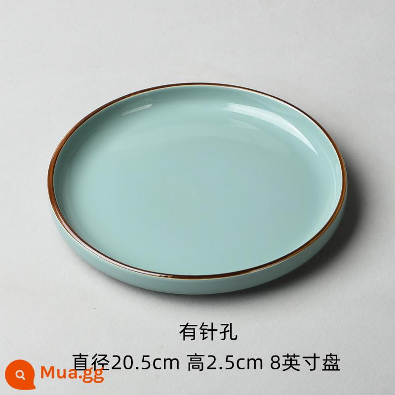 Nghệ sĩ 8 inch cá tính Bộ đồ ăn Nhật Bản đĩa phương Tây sáng tạo đĩa sứ hộ gia đình đĩa tròn bít tết đĩa đĩa ăn tối - xanh ngọc lục bảo 53