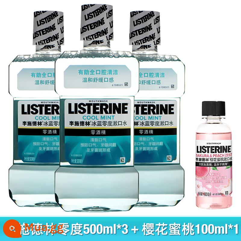 Nước súc miệng Li Shidelin Ice Blue Fresh 500ml*3 Ngoài trị hôi miệng kháng viêm loại bỏ vôi răng mảng bám vàng - Không Cồn 500ml*3+Sakura 100ml Di Động