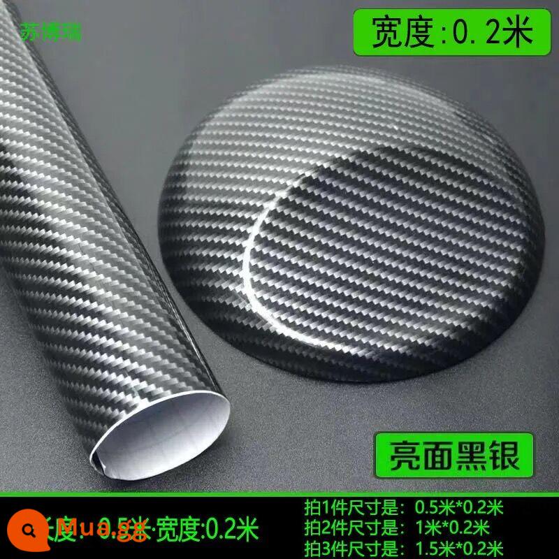 Phim xe hơi mờ mờ sợi carbon sáng màu đen bạc nội thất AC điều khiển trung tâm phía sau gương dán màu sắc cơ thể thay đổi phim - Bạc đen bóng rộng 20 cm x dài 50 cm