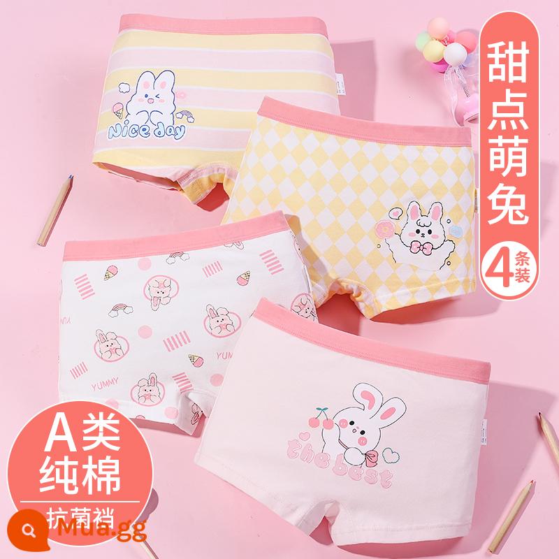 Quần lót bé gái Nanjiren cotton nguyên chất tam giác trẻ em quần đùi bé gái trung và lớn cotton trẻ em không kẹp mông PP - Món tráng miệng Thỏ dễ thương [Bông nguyên chất loại A, đũng quần kháng khuẩn] kiểu vuông